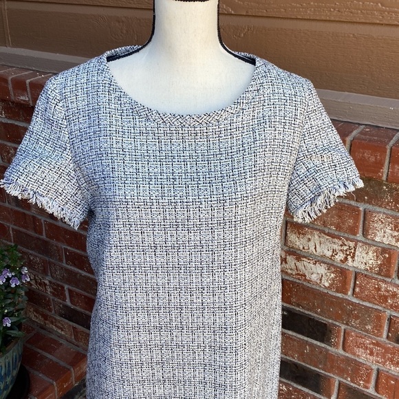 Max Mara Weekend Tapioca Multi Color Tweed Fringed Hem Sheath Dress Size 14 - Picture 2 of 12